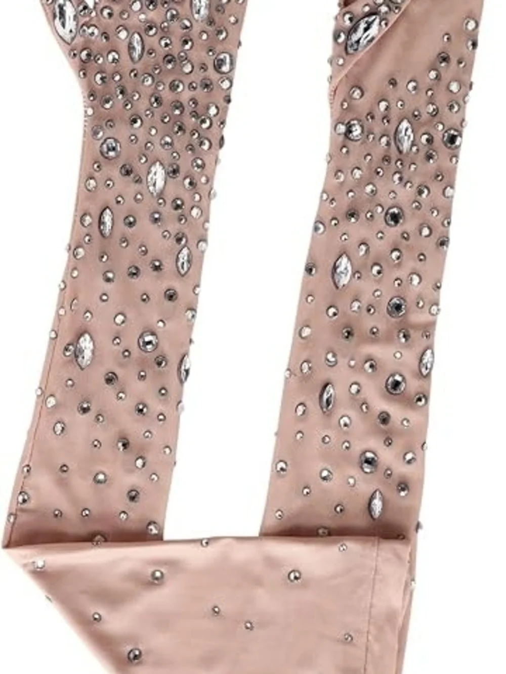 Luxe Crystal Embellished Nude Silver Sparkle Mesh Gloves